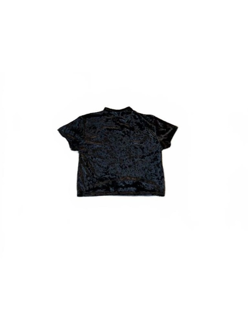 Black Crushed Velvet Short Sleeve Top with Mock Neck